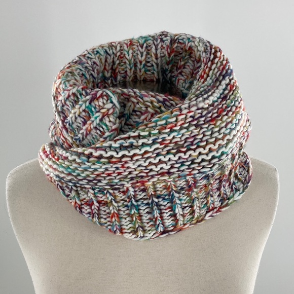 LOFT Womens Acrylic Ivory Multicolored Infinity Scarf 10.5 x 51 - Picture 1 of 6